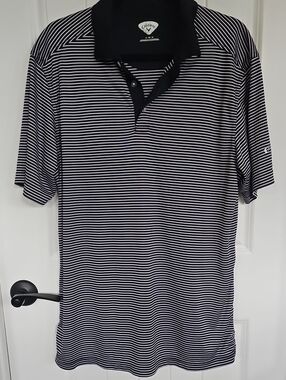 Callaway Navy & White Thin-Stripe Golf Polo, Mens XL